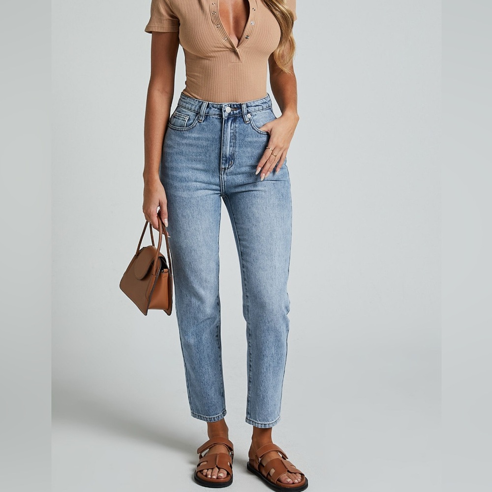 Showpo Billie Blue High Rise Mom Jeans Straight Leg